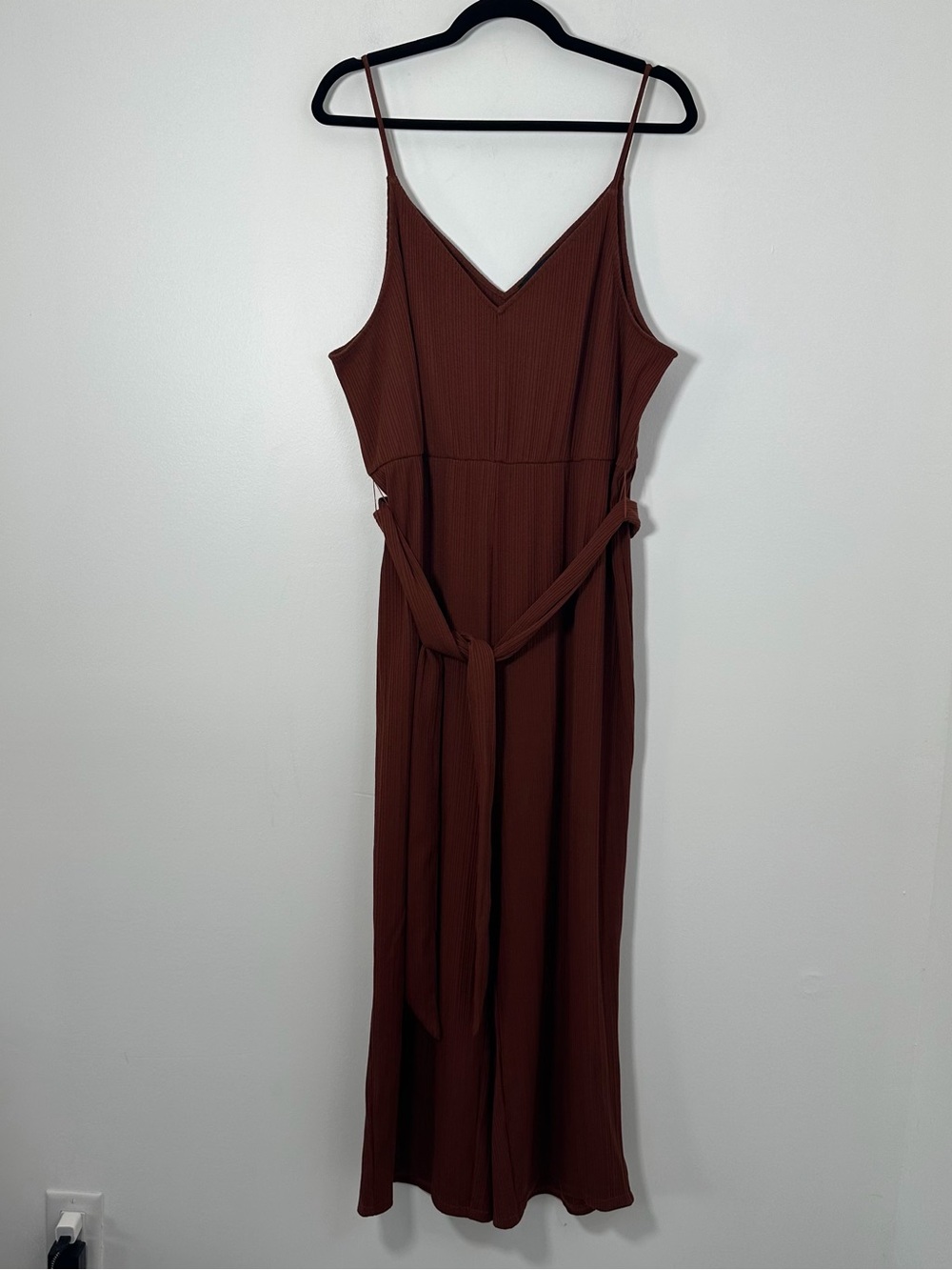 Eloquii Size 14/16 Rust Ribbed Wide Leg Belted Jumpsuit